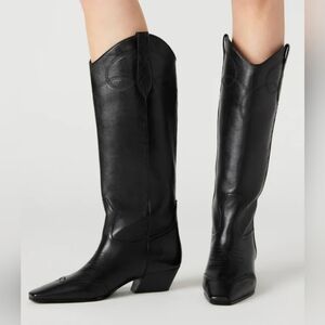 New, Steve Madden Dollie Black Leather Women's Cowboy Boots